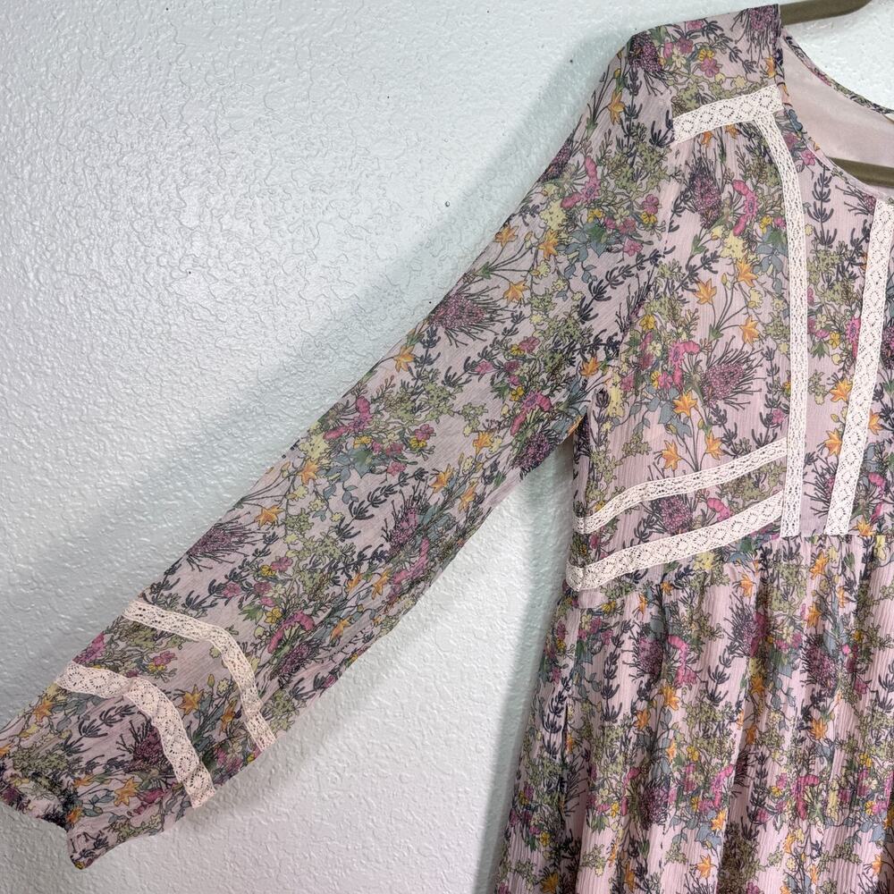 Sundance Silk Dress Womens Small Floral Boho Cottagecore Peasant Tunic Lace Trim - Picture 7 of 13